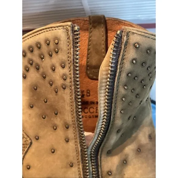 NWOB NWT Lucchese Boots Bootie Zip Women's 6.5 Suede Olive Green w/ Studs #M6040