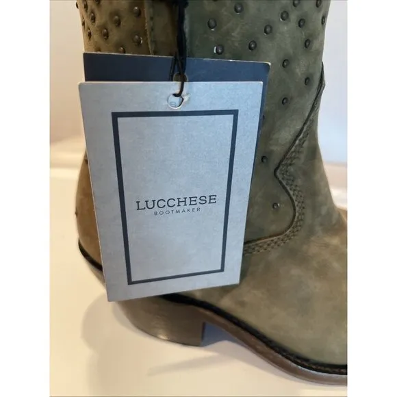 NWOB NWT Lucchese Boots Bootie Zip Women's 6.5 Suede Olive Green w/ Studs #M6040