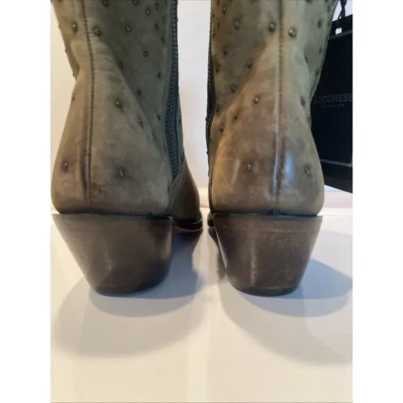 NWOB NWT Lucchese Boots Bootie Zip Women's 6.5 Suede Olive Green w/ Studs #M6040