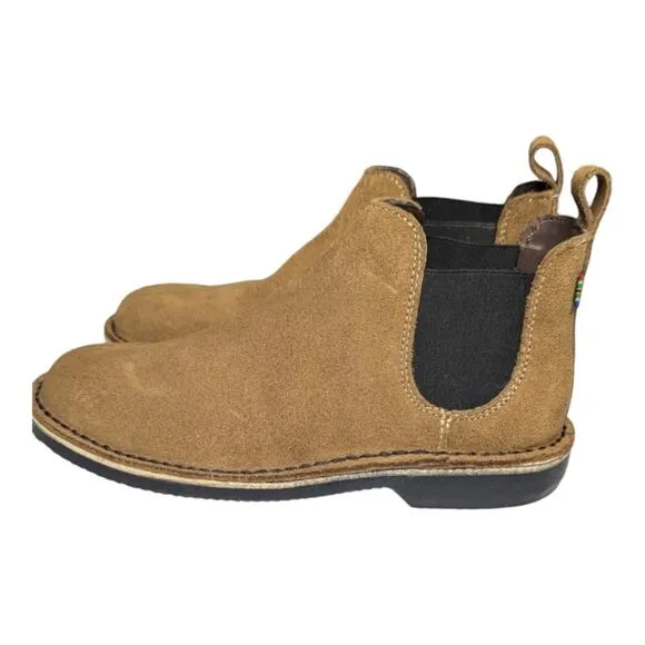 NWOB Veldskoen Unisex Chelsea Safari Black Sole Pull On Camel Suede Ankle Boot