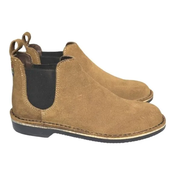 NWOB Veldskoen Unisex Chelsea Safari Black Sole Pull On Camel Suede Ankle Boot