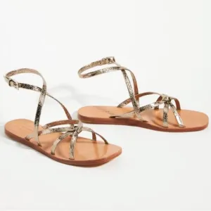 NWOT Anthro Either/Or The Dress Champagne Buckle Ankle Gladiator Sandals Size 9