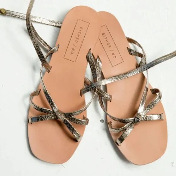 NWOT Anthro Either/Or The Dress Champagne Buckle Ankle Gladiator Sandals Size 9