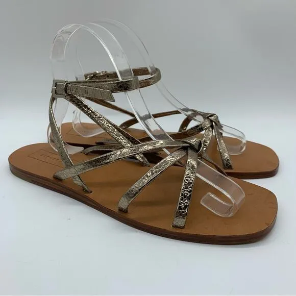 NWOT Anthro Either/Or The Dress Champagne Buckle Ankle Gladiator Sandals Size 9