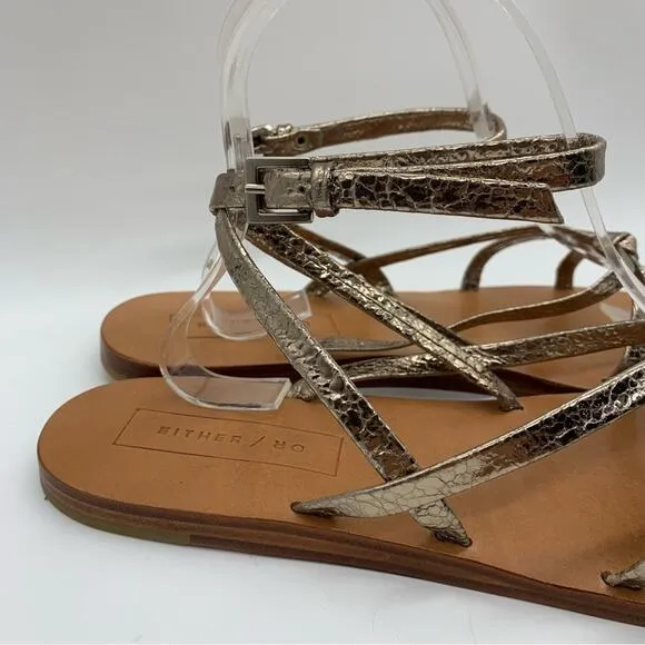 NWOT Anthro Either/Or The Dress Champagne Buckle Ankle Gladiator Sandals Size 9