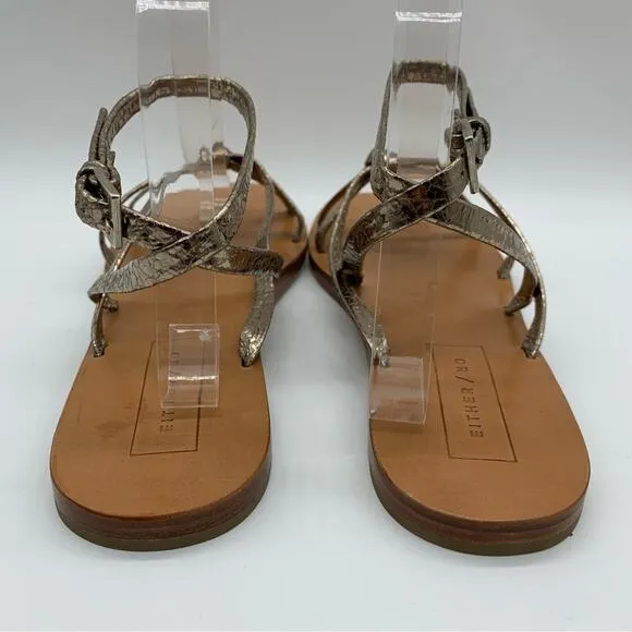 NWOT Anthro Either/Or The Dress Champagne Buckle Ankle Gladiator Sandals Size 9