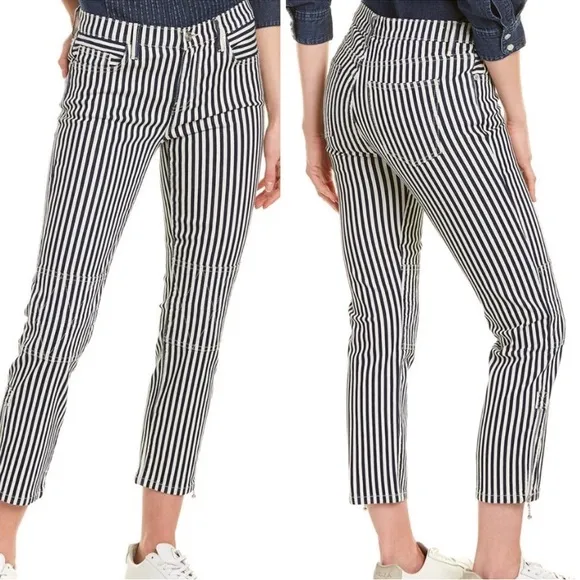 NWOT- Current/Elliott ‘The Cropped Lexton’ Striped Moto Jean w/Ankle Zip