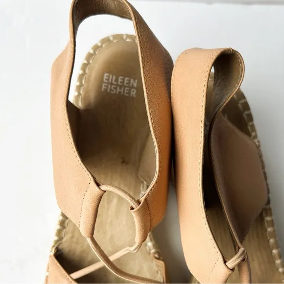NWOT Eileen Fisher Tan Brown Leather Strappy Wedge Platform Heel Sandals sz: 11