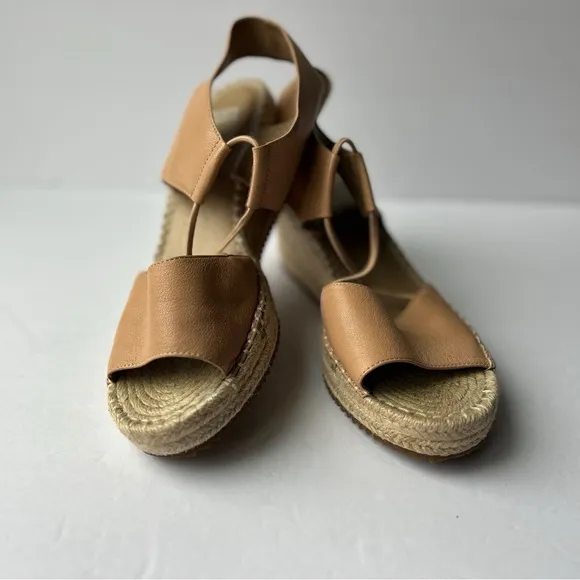 NWOT Eileen Fisher Tan Brown Leather Strappy Wedge Platform Heel Sandals sz: 11