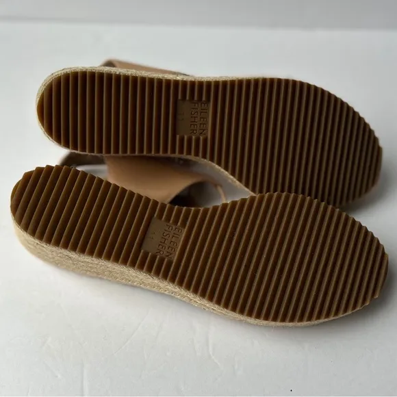 NWOT Eileen Fisher Tan Brown Leather Strappy Wedge Platform Heel Sandals sz: 11