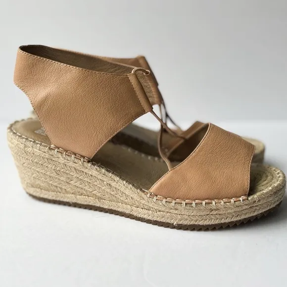 NWOT Eileen Fisher Tan Brown Leather Strappy Wedge Platform Heel Sandals sz: 11