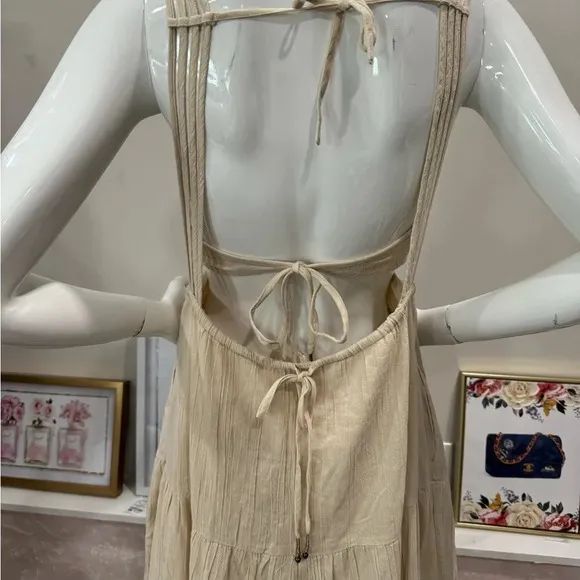 NWOT  Free People Auralie Maxi Dress Boho Long Cutouts StrappyCream