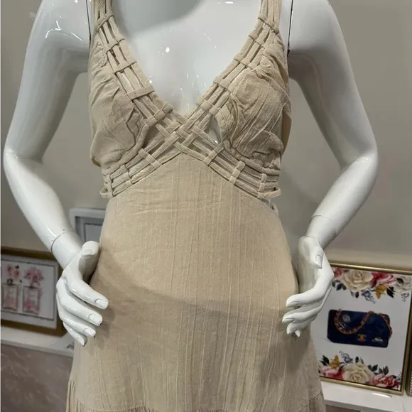 NWOT  Free People Auralie Maxi Dress Boho Long Cutouts StrappyCream