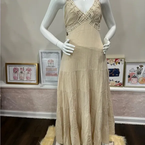 NWOT  Free People Auralie Maxi Dress Boho Long Cutouts StrappyCream