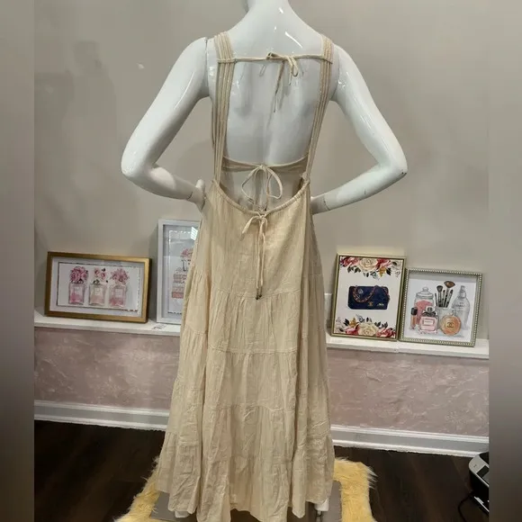 NWOT  Free People Auralie Maxi Dress Boho Long Cutouts StrappyCream