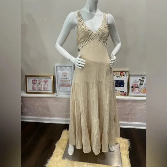 NWOT  Free People Auralie Maxi Dress Boho Long Cutouts StrappyCream