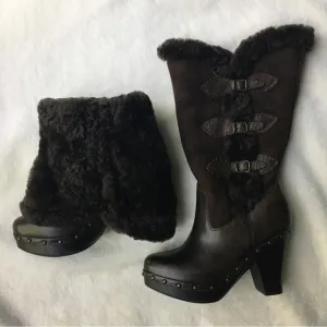 NWOT FRYE Ella shearling leather fold over boots