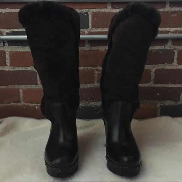 NWOT FRYE Ella shearling leather fold over boots