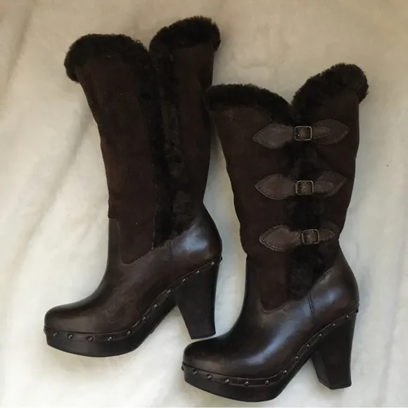 NWOT FRYE Ella shearling leather fold over boots