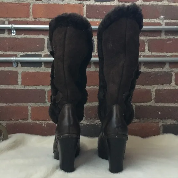 NWOT FRYE Ella shearling leather fold over boots