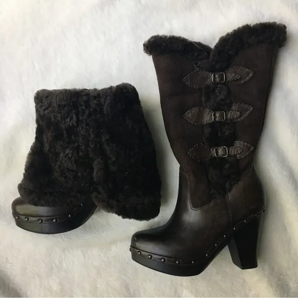 NWOT FRYE Ella shearling leather fold over boots