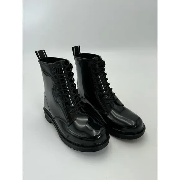 NWOT Michael Kors Womens Size 6 Tavie Lug Sole Lace Up Rain Booties Black