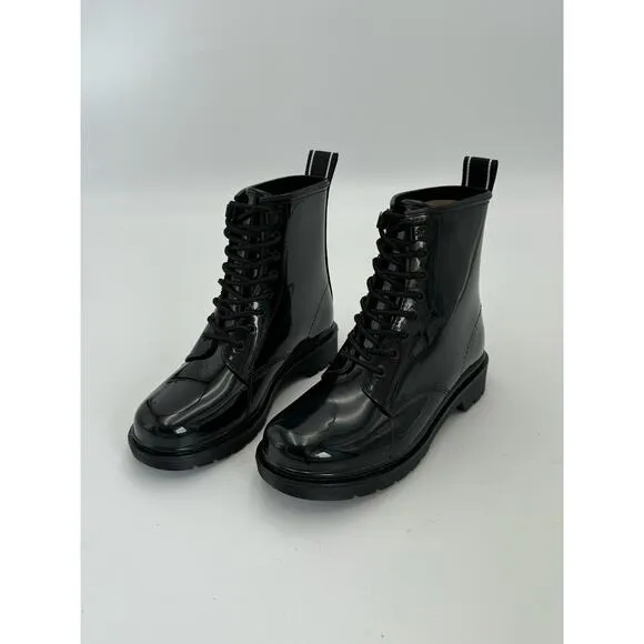 NWOT Michael Kors Womens Size 6 Tavie Lug Sole Lace Up Rain Booties Black
