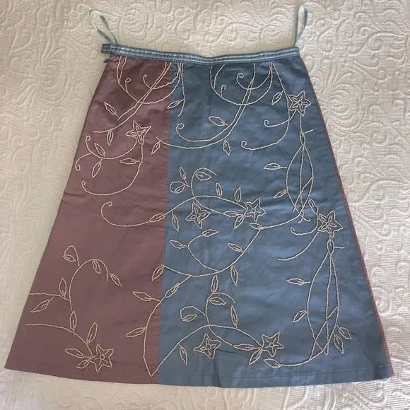 NWOT Ted Baker Beaded Cotton Sateen Skirt Blue Mauve Pink XS-S Size 1
