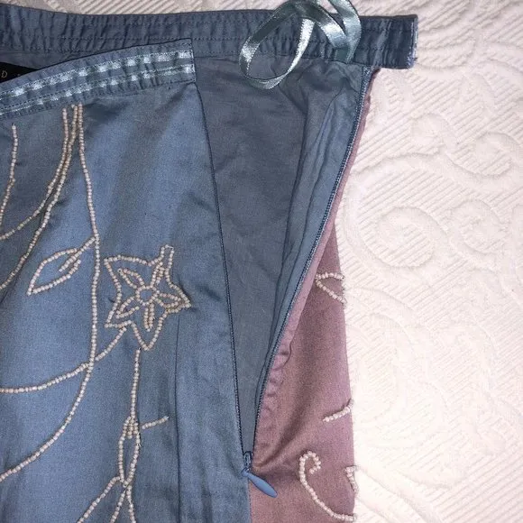 NWOT Ted Baker Beaded Cotton Sateen Skirt Blue Mauve Pink XS-S Size 1