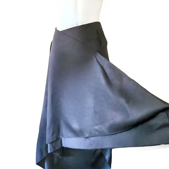 NWOT Y2K Black Lana Wool Skirt, Asymmetrical Hem, Made in Italy, Retro Aesthetic