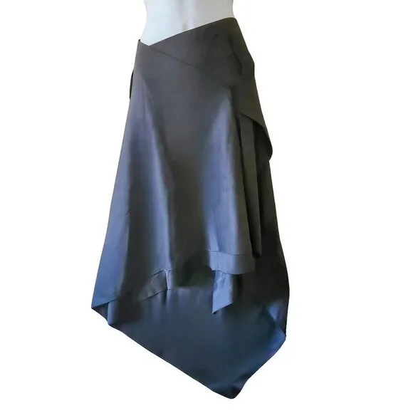 NWOT Y2K Black Lana Wool Skirt, Asymmetrical Hem, Made in Italy, Retro Aesthetic