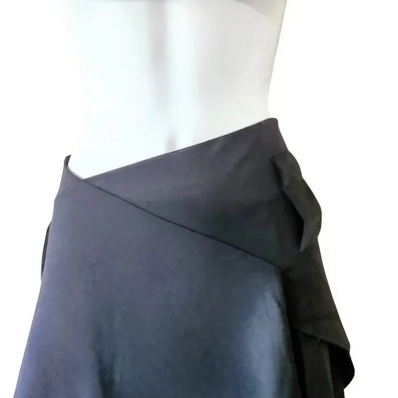 NWOT Y2K Black Lana Wool Skirt, Asymmetrical Hem, Made in Italy, Retro Aesthetic