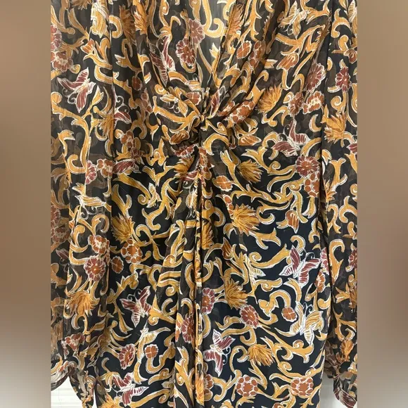 NWOT Zara Blogger Fave Black Gold Print Front Knot Maxi Dress XS X Small 0 2