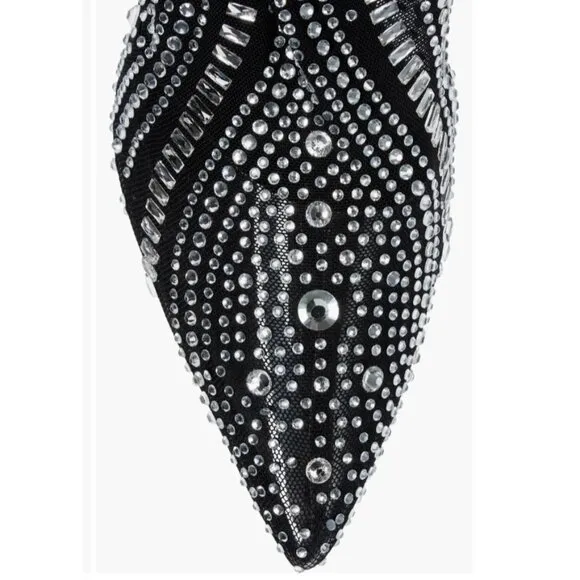NWT $99 AZALEA WANG BLACK OPRY POINTED TOE EMBELLISHED STILLETO BOOTS SZ US 6