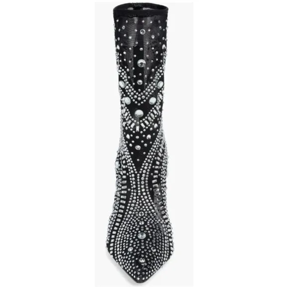 NWT $99 AZALEA WANG BLACK OPRY POINTED TOE EMBELLISHED STILLETO BOOTS SZ US 6