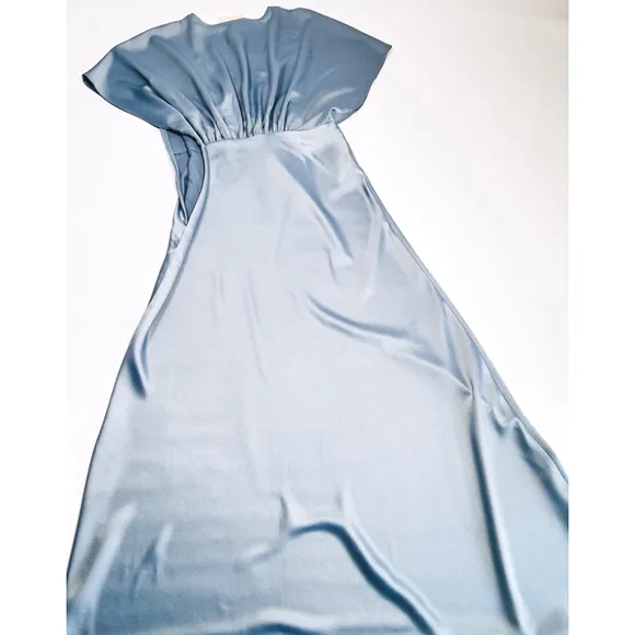NWT BHLDN Leila Deep-V-neck Dress Steel Grey Satin Maxi Dress Gown US16