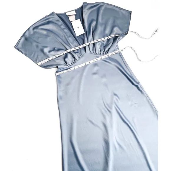 NWT BHLDN Leila Deep-V-neck Dress Steel Grey Satin Maxi Dress Gown US16