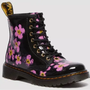 NWT [Dr. Marten’s] 1460 Pansy Patent Leather Black/Pink Lace Up Boots Girls 3.0