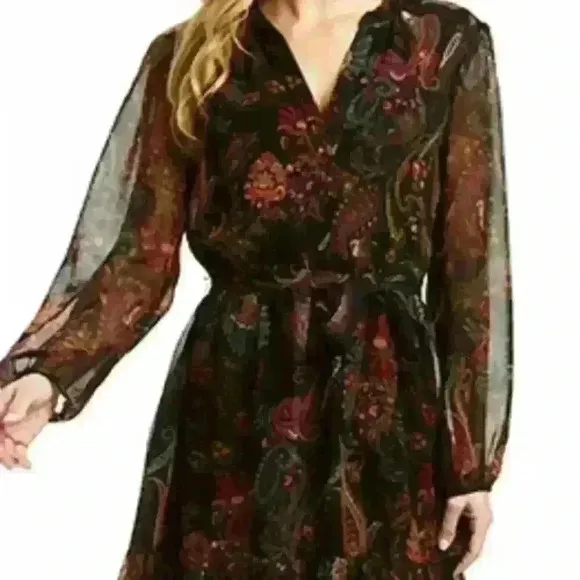 NWT - DREW - &quot;Blake&quot; Paisley Midi Dress in Noir