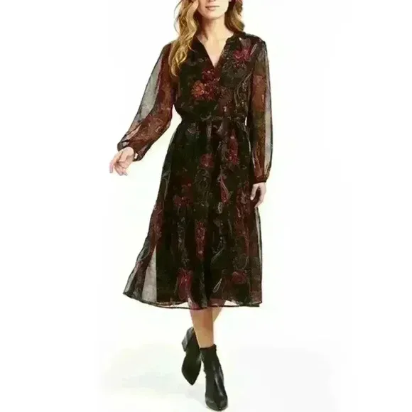 NWT - DREW - &quot;Blake&quot; Paisley Midi Dress in Noir