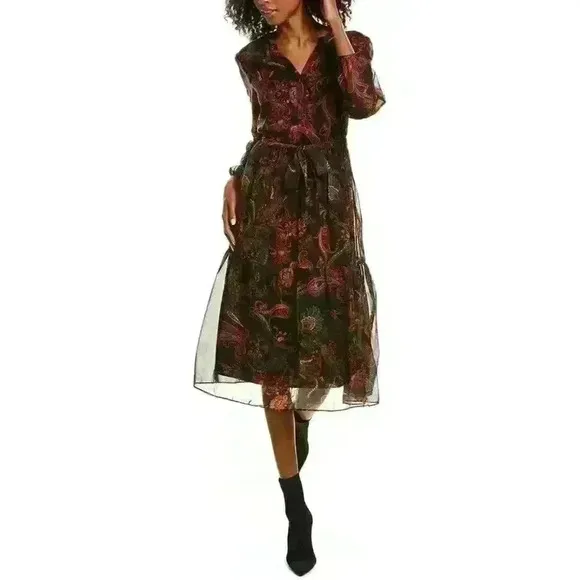 NWT - DREW - &quot;Blake&quot; Paisley Midi Dress in Noir