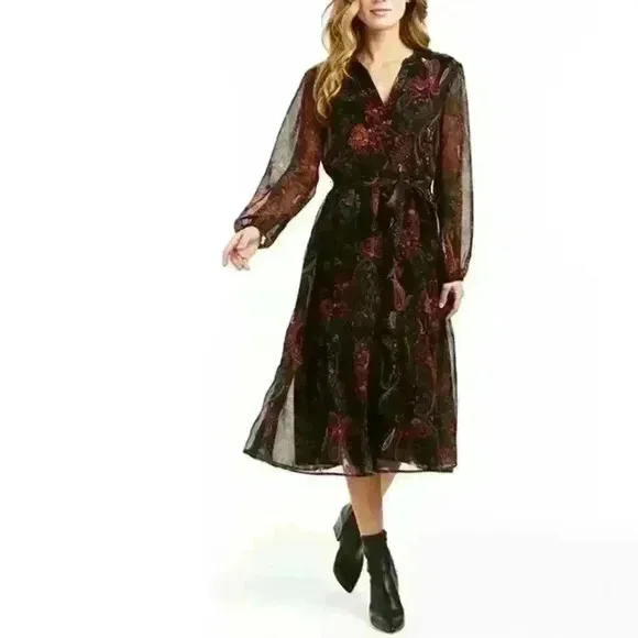 NWT - DREW - &quot;Blake&quot; Paisley Midi Dress in Noir