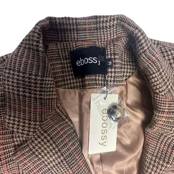 NWT FP Inspired Ebossy Houndstooth Blazer brown/tan/red M