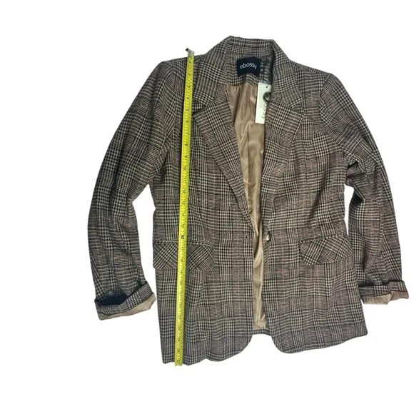 NWT FP Inspired Ebossy Houndstooth Blazer brown/tan/red M
