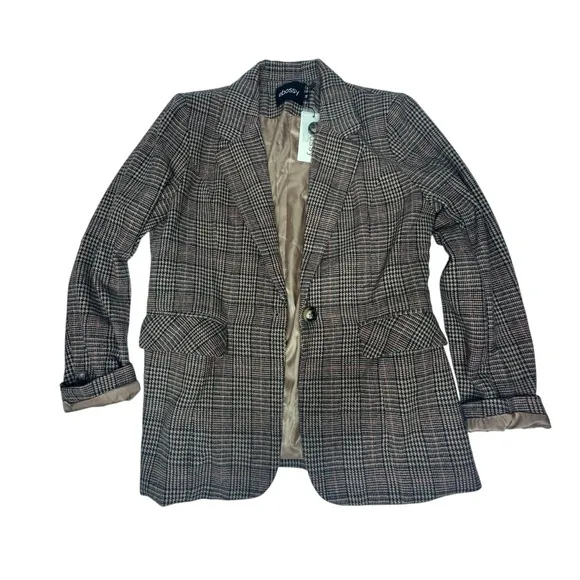NWT FP Inspired Ebossy Houndstooth Blazer brown/tan/red M