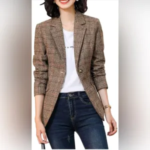 NWT FP Inspired Ebossy Houndstooth Blazer brown/tan/red M
