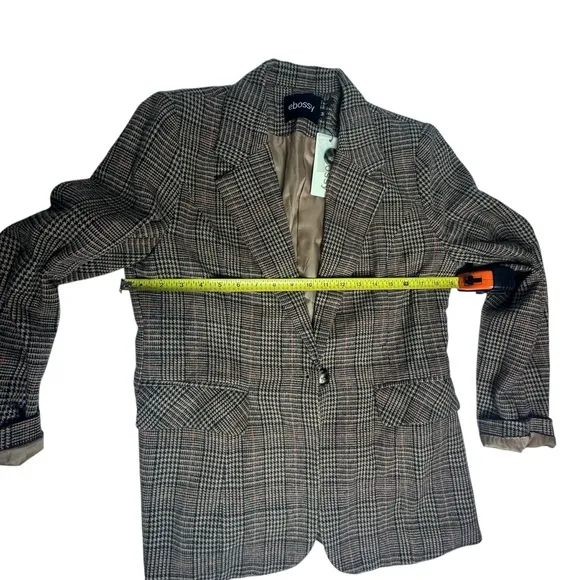 NWT FP Inspired Ebossy Houndstooth Blazer brown/tan/red M