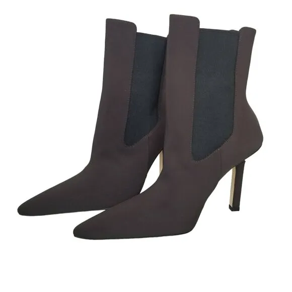 NWT Good American Boots Womens 7 Kickstand Heel Gold Neoprene Chocolate GA118N-X
