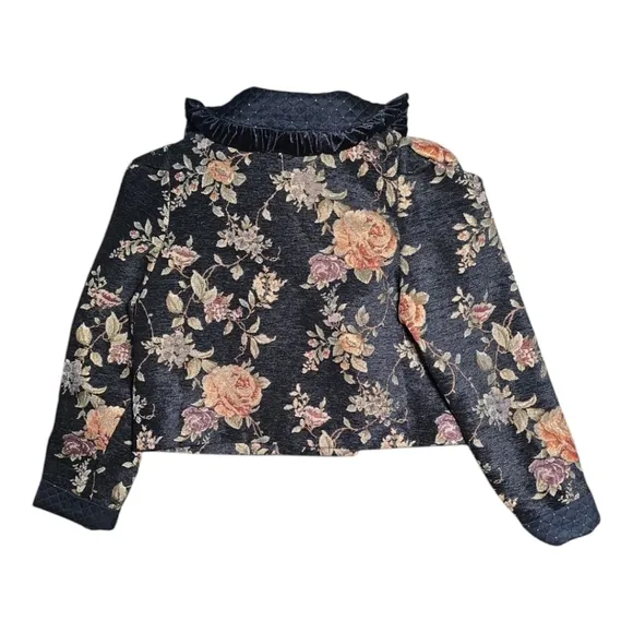 NWT Gorgeous Floral Tapestry Cropped Blazer With Peter Pan Collar Size M