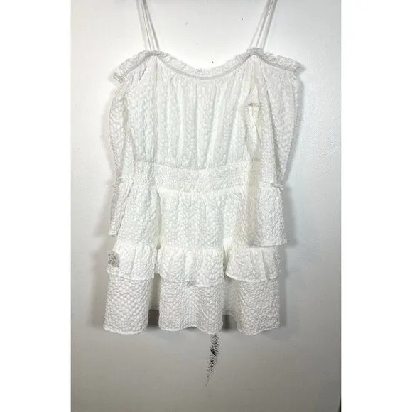 NWT le lis OFF SHOULDER BELL SLEEVE TIERED RUFFLE DRESS Size M White Summer Midi